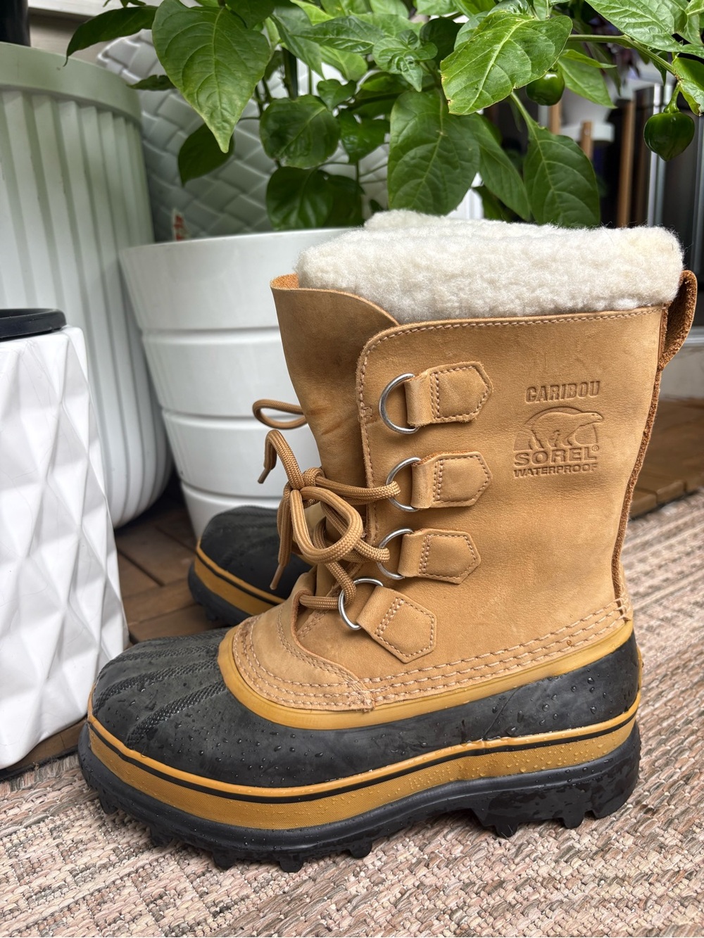 Sorel Tan and Black Caribou Waterproof Winter Boots